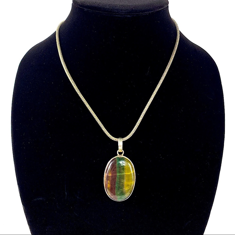 Fluorite Stone Pendant Sterling Silver Necklace